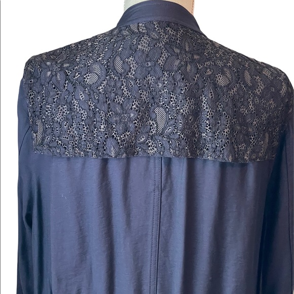 LOGO Lori Goldstein Dark Blue Jacket Lace Trim Cardigan Sz 16 - Picture 3 of 10